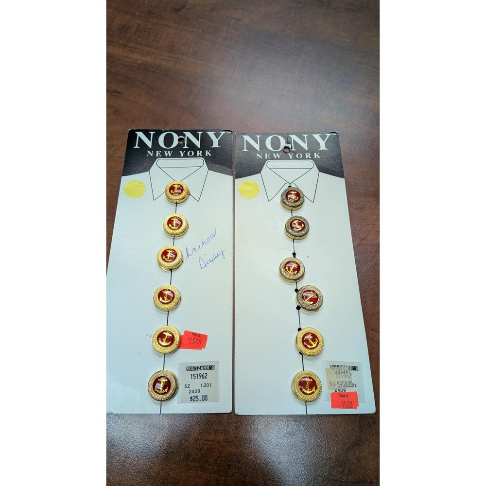 Vintage NONY New York Nautical Anchor Blazer Button Set Red Enamel Gold NOS
